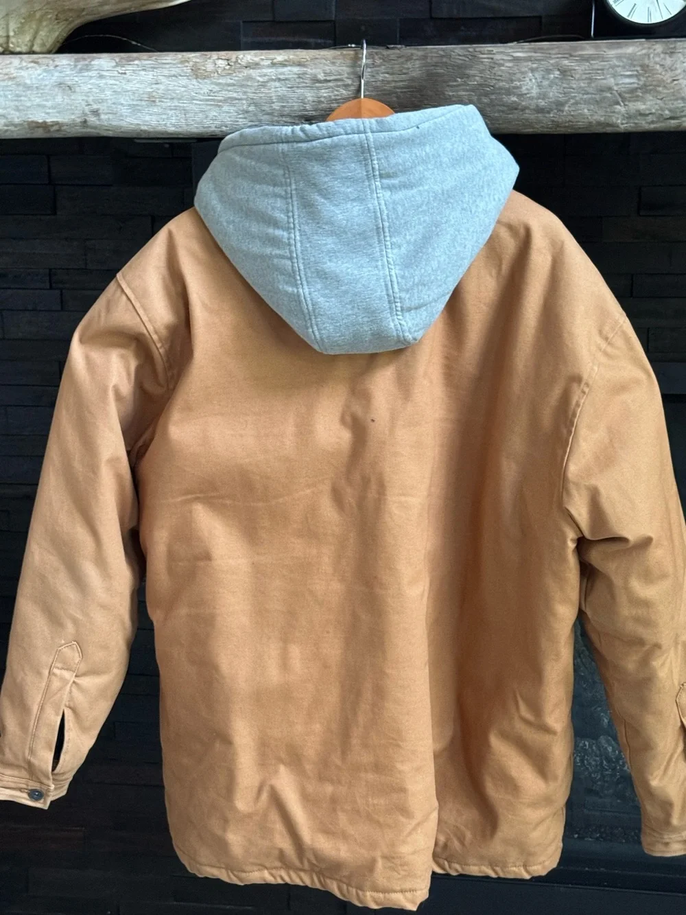 Men's Tan Hooded Field Jacket with Removable Grey Liner
